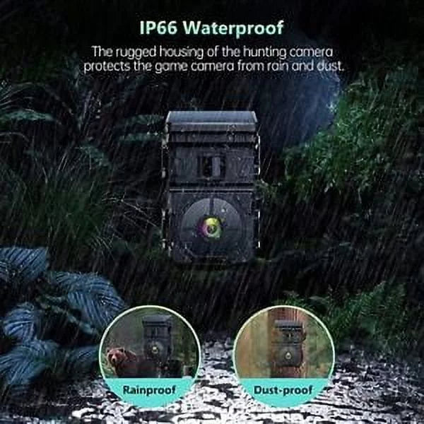 24MP IP66 Solar Trail Wildlife Rechargeable Camera Hunting Game Night HD Vision