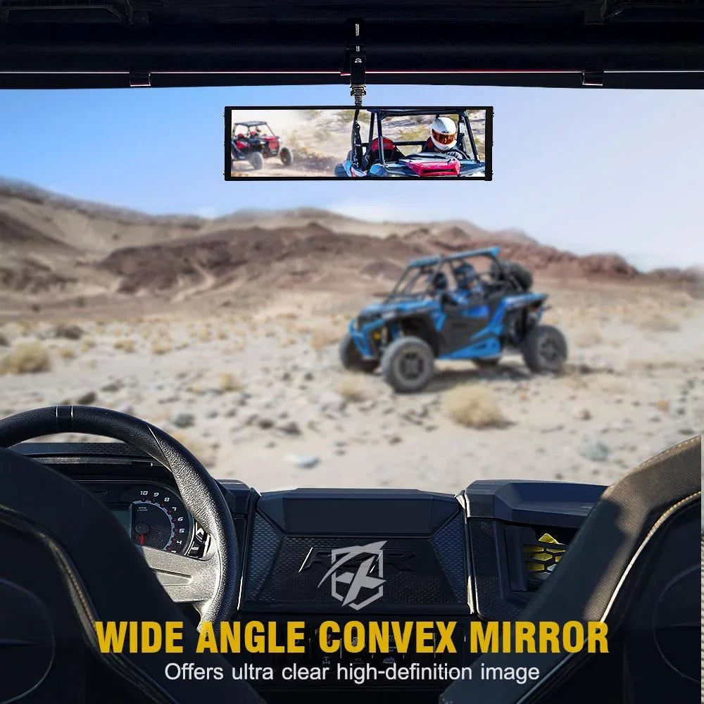 Aluminum - LED Integrated 9" Mirror fits Dome Rollbars UTV w/ 2" 1.75" View Rear Lights Xprite