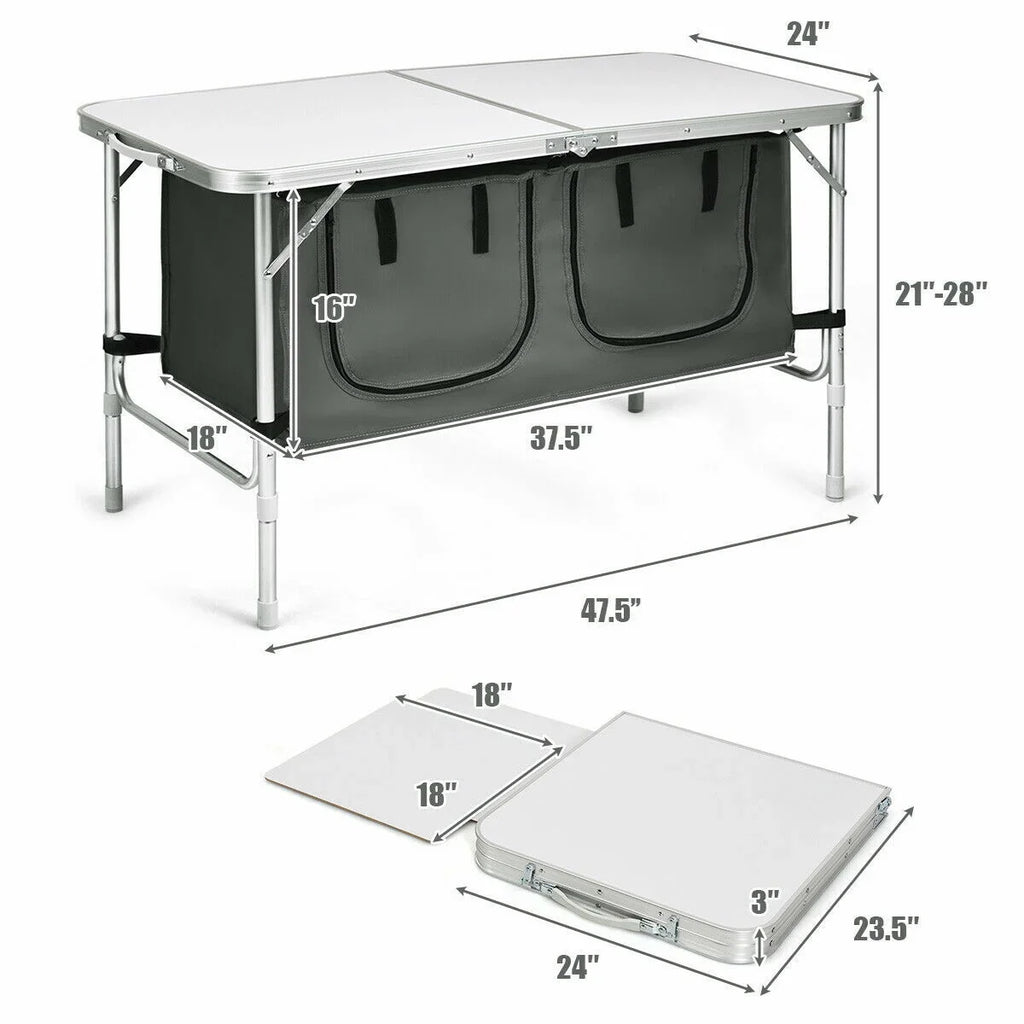 Grey Camping and with Height Adjustable Folding Organizer Aluminum Table Frame Storage