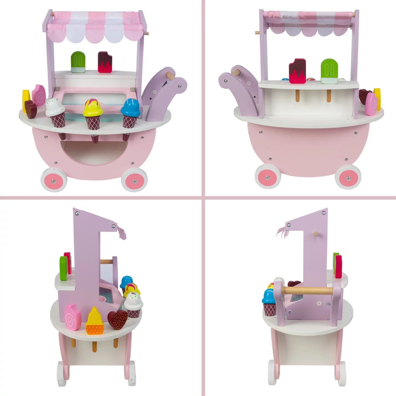 Kids for Cart Play Shopping Pretend Truck, Ice Food Girls 1-3, Woodenfun Toddlers Cream for Gift