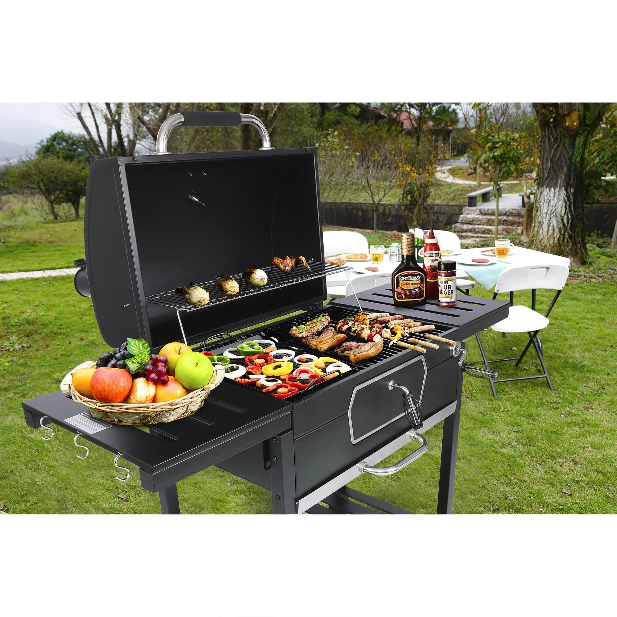Camping Smoker Charcoal Patio Backyard camping Cooking, USA BBQ Deluxe Grill, Picnic