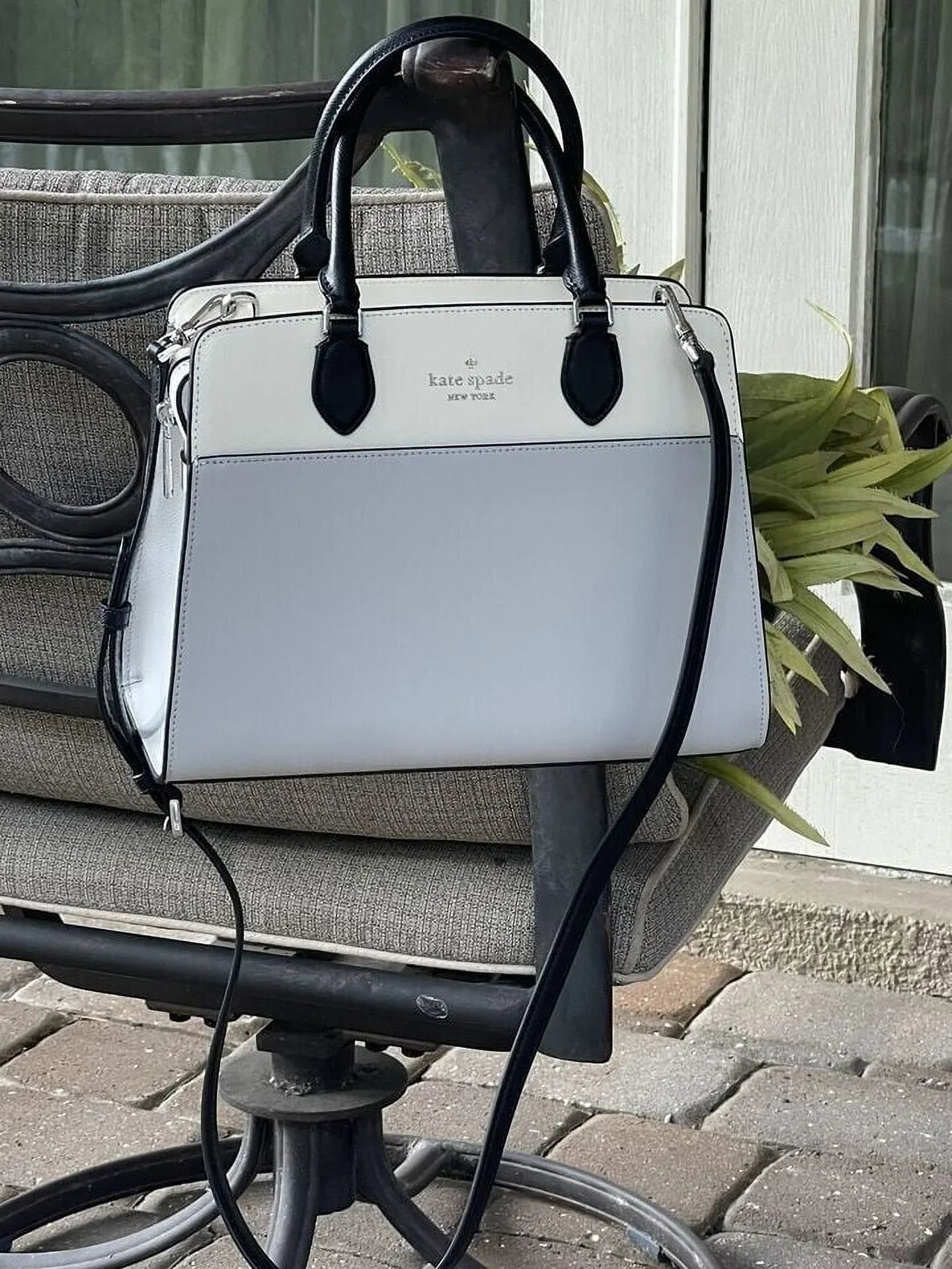 Satchel Purse Colorblock Grey Bag Spade Platinum Medium Madison Kate KC621 Leather