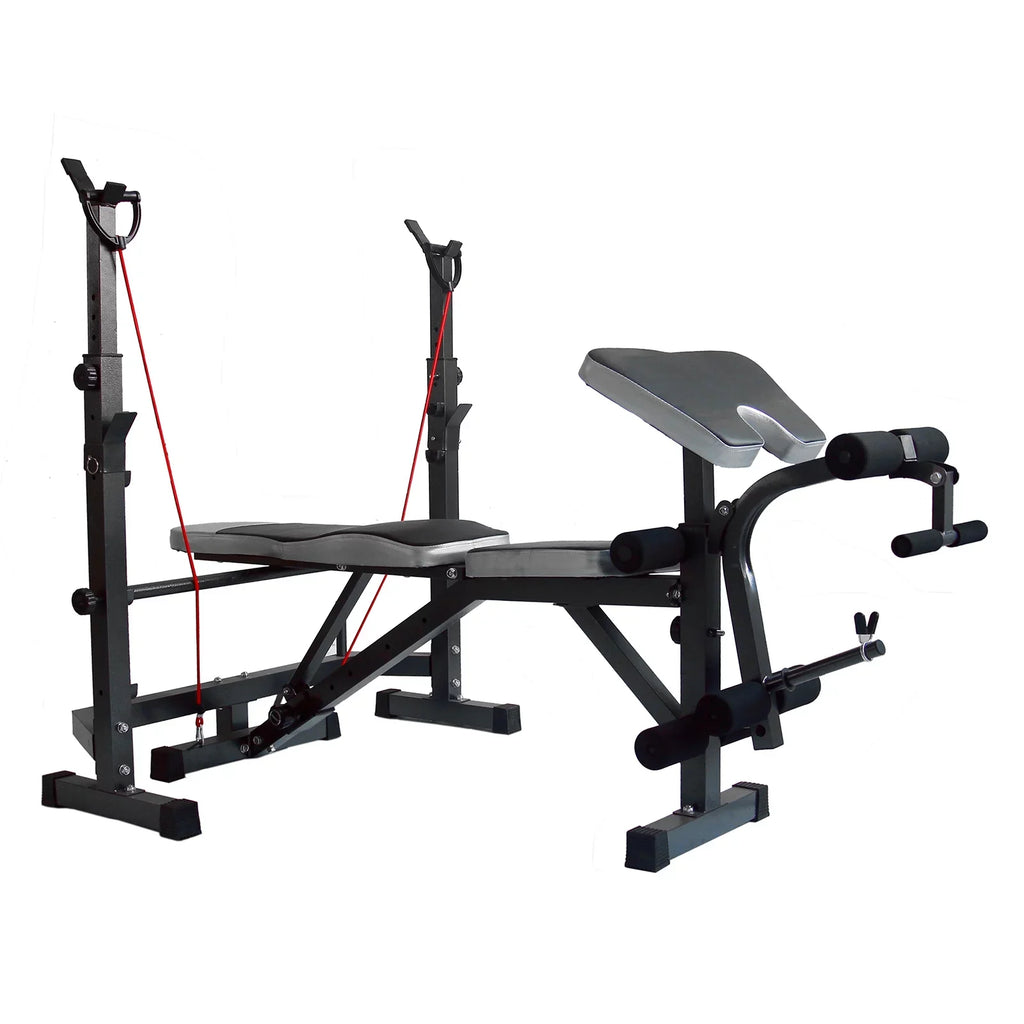 Weight Press Bench Adjustable Folding Bench Rack Full Body W/Barbell Workout