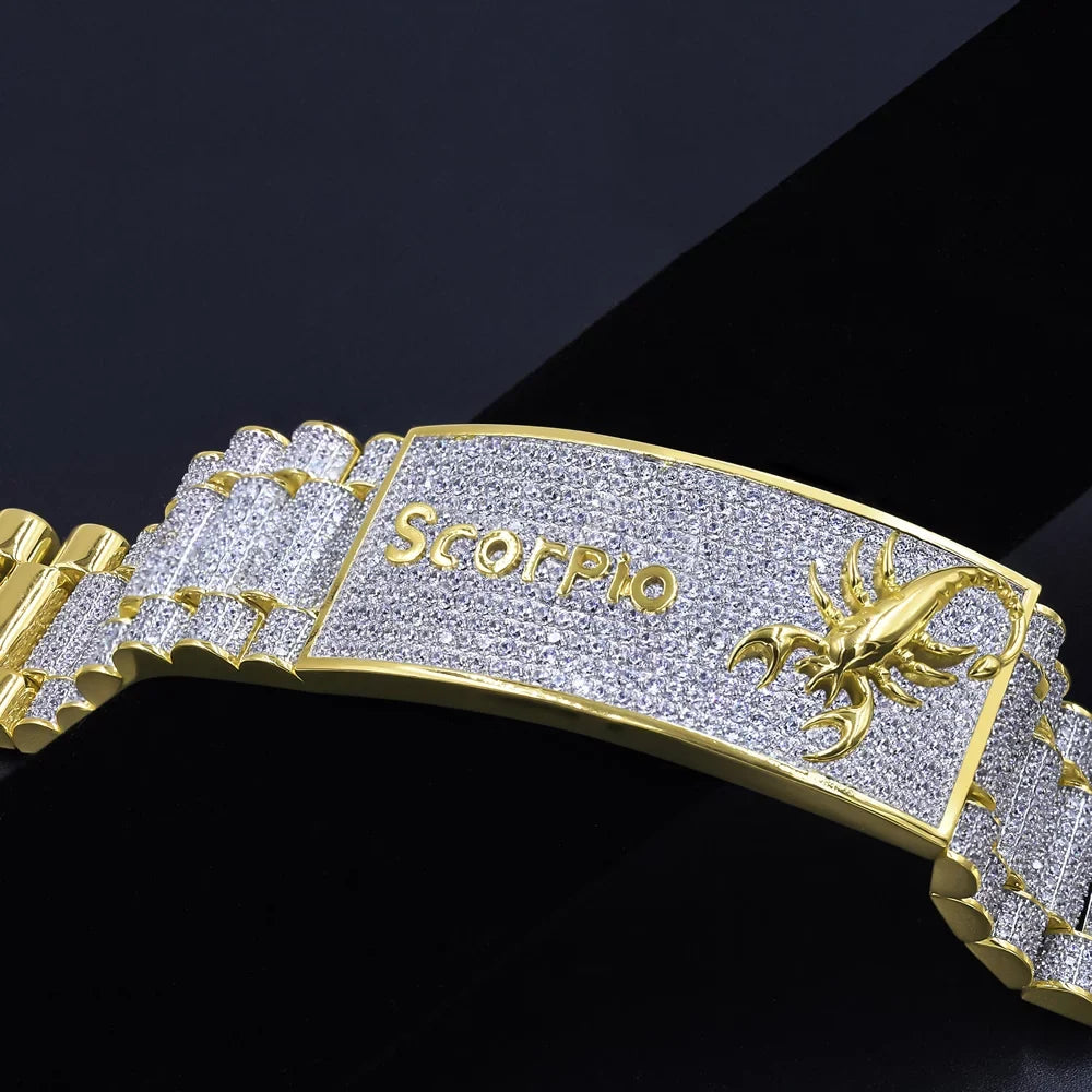 8.5'' Mens Scorpio Sign Gold 14K Zodiac Horoscope Diamond Astrology Bracelet Finish Simulated