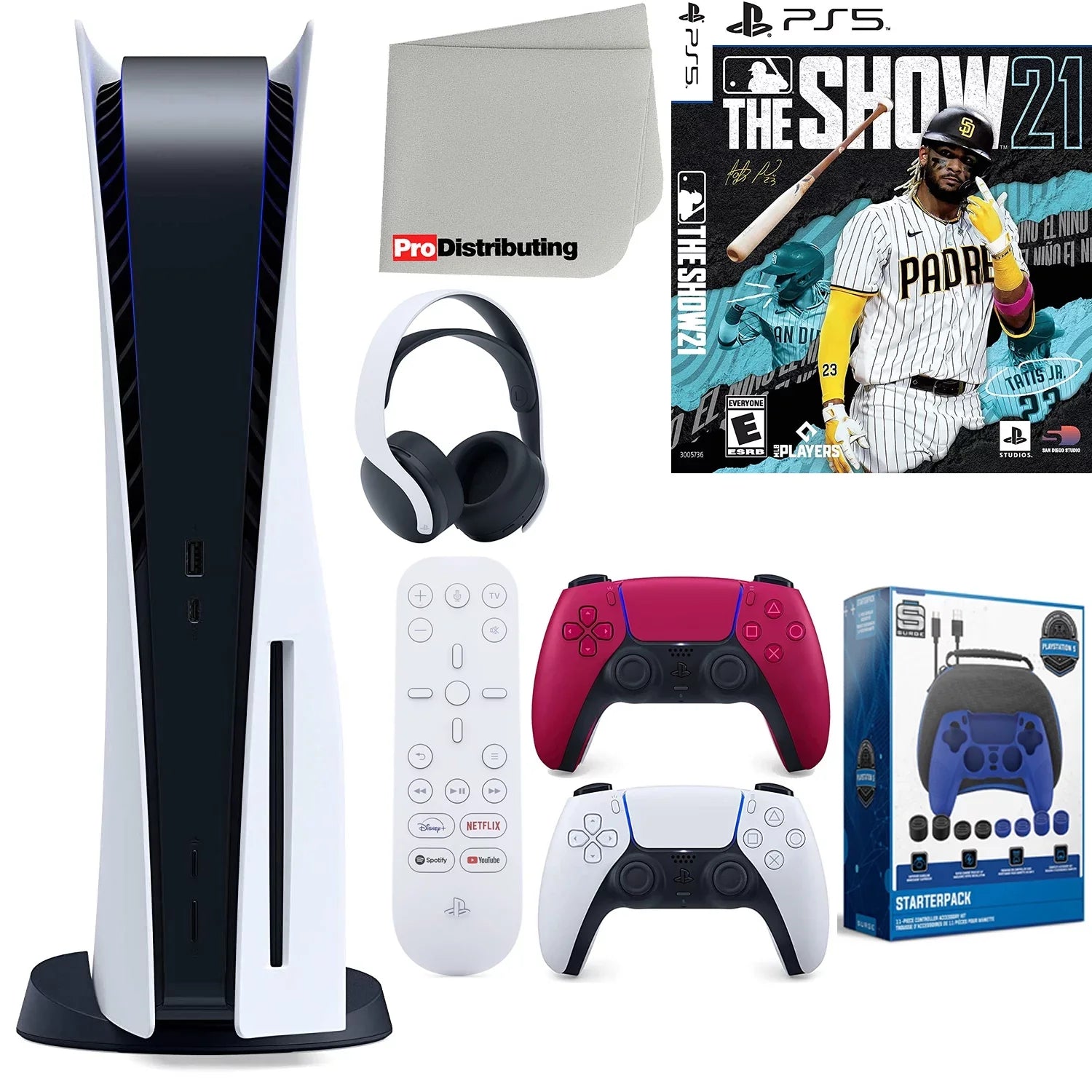 Cleaning Headset, Extra Controller, Red Cloth Accessory Playstation and Sony Kit Disc Microfiber PS5 Show Version Starter Cosmic 21, MLB Media (Sony with The Bundle Disc) Remote, 5