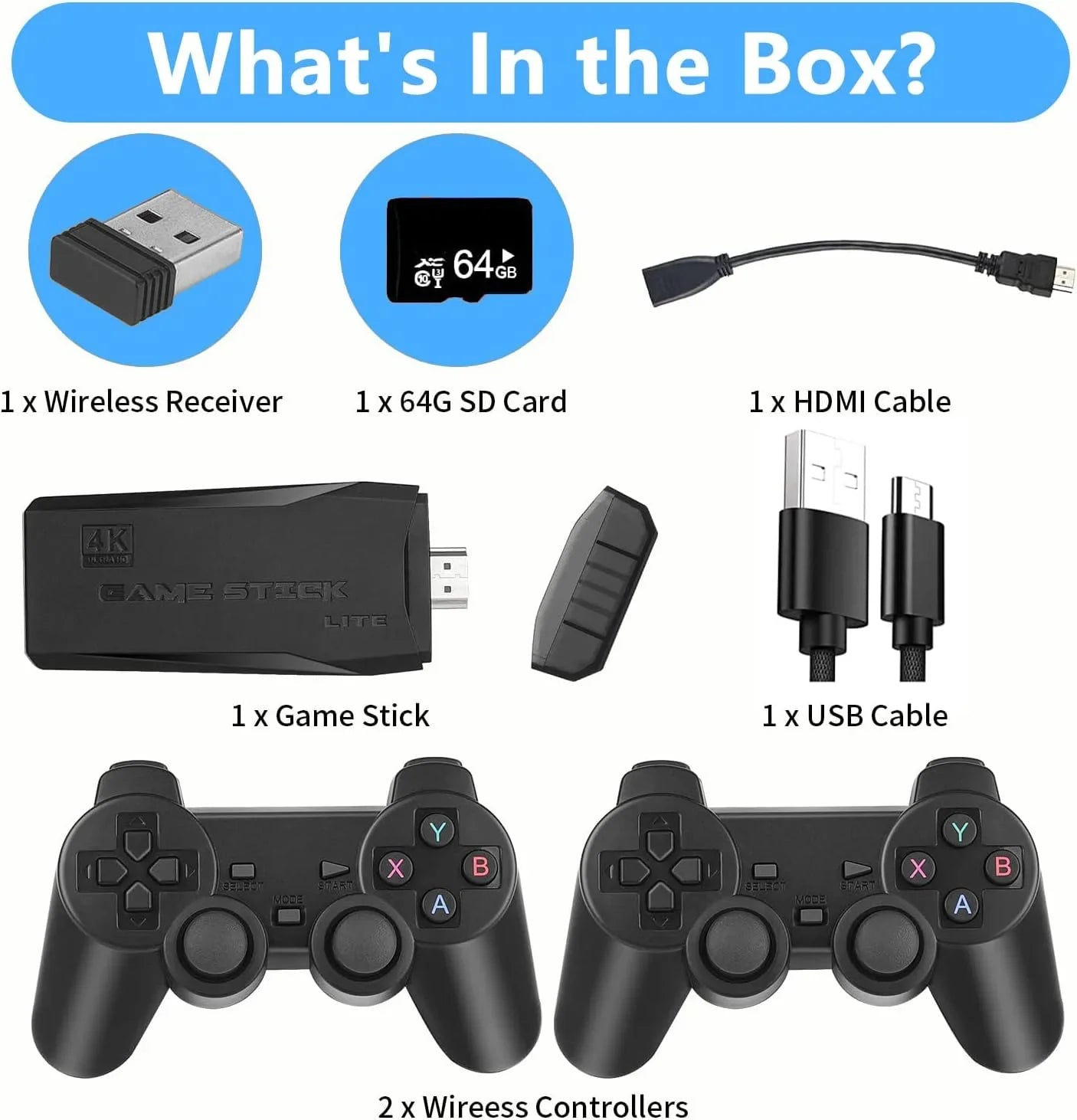 Stick Play(64G) Classic and Retro Plug Output, Game Retro Revisit Game TV and - Games, with HD Emulators, 9 Controller Games 2.4GHz Wireless 4K Built-in 20,000+ Console for
