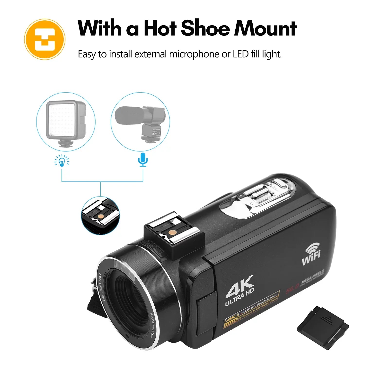 Digital Face Inch WiFi Supports IPS Camcorder Touchscreen Control Detection with Night Video 2pcs 18X 56MP + Bag + -shake IR DV Andoer Batteries Zoom Digital 3.0 Recorder Carry Remote 4K Vision