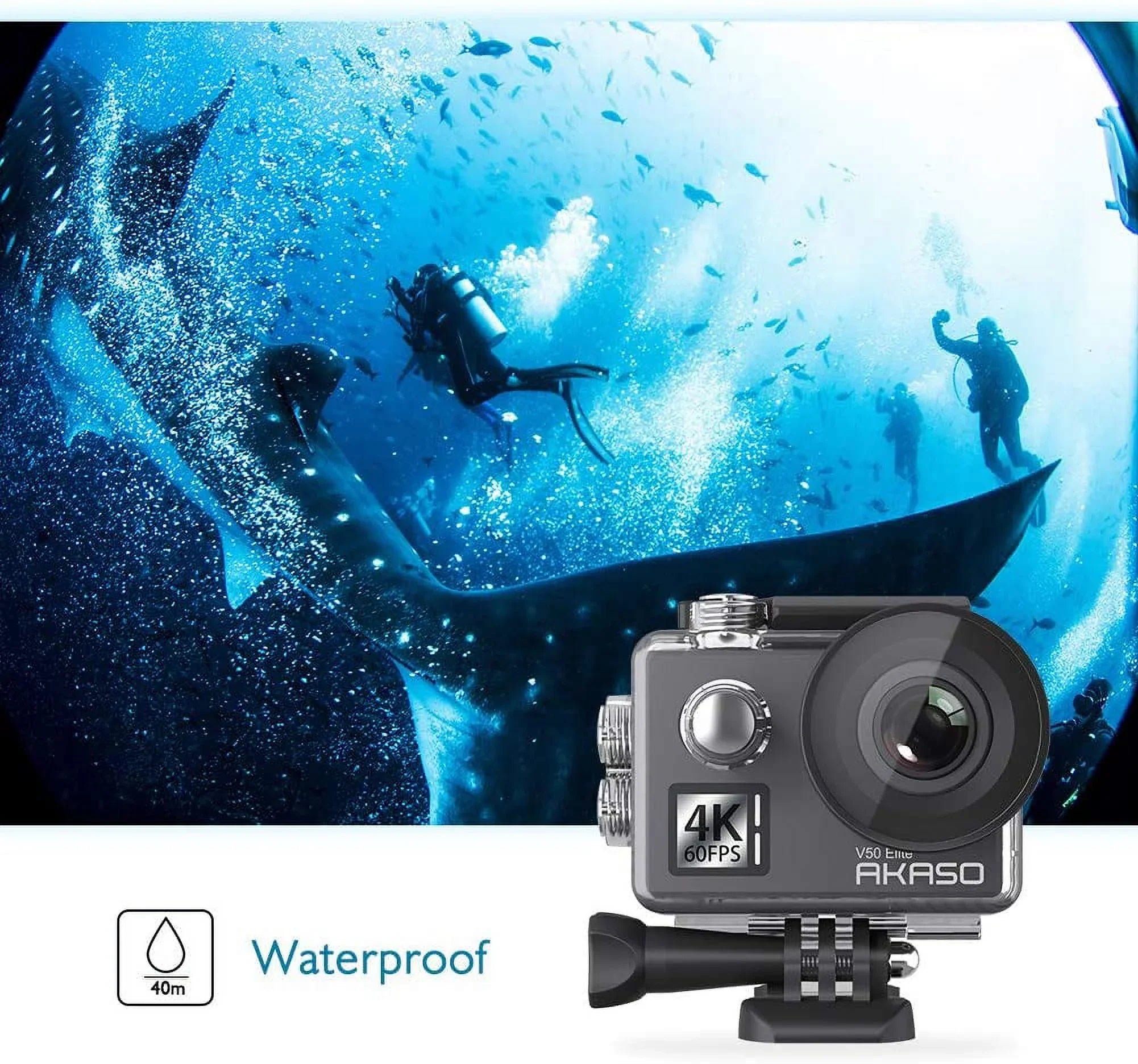 Camera with Underwater 2.0 Touch Screen Sports Helmet Elite Camera, Zoom 4K AKASO Accessories Camera EIS V50 8X 131ft Action and 60fps