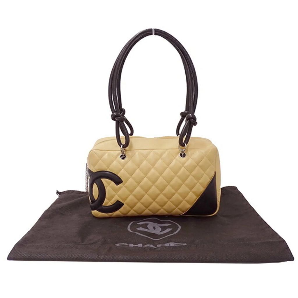 Lambskin Beige CHANEL Women's Handbag (Fair) Cambon Bag Pre-Owned Black