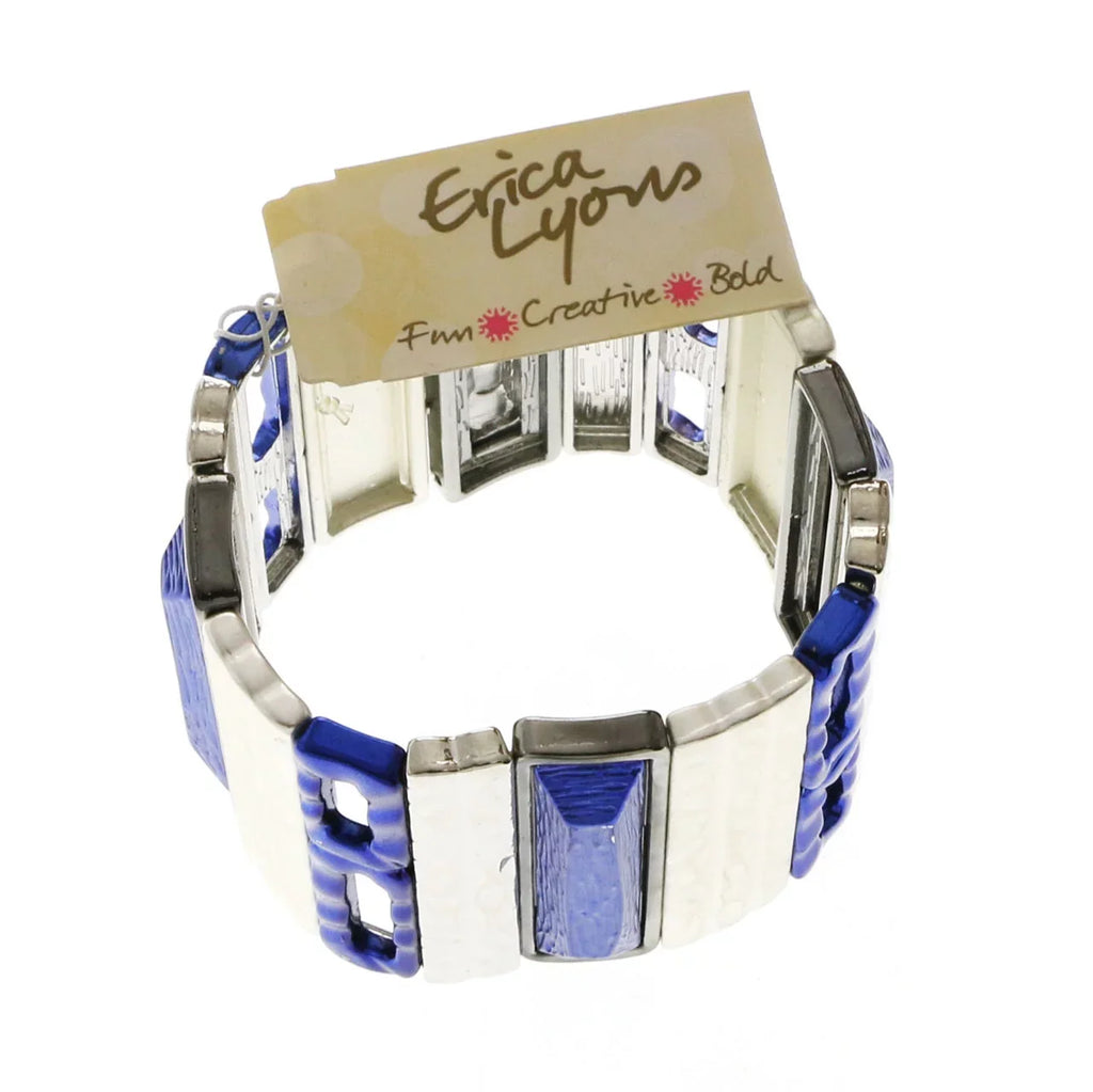 Blue Silver-Tone Erica Designer Stretch-Bracelet Lyons &