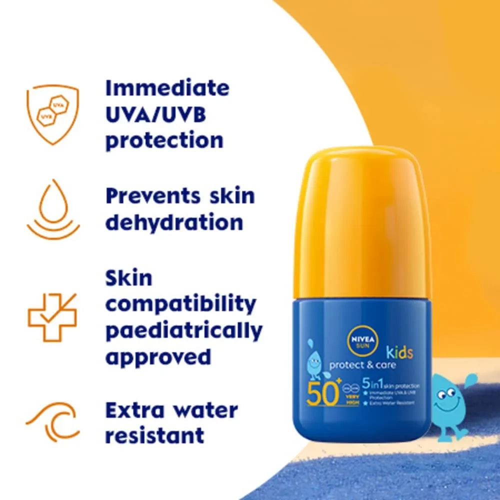 Nivea With Nivea Caring Kids 50 By High Roll-On Ml Sun Spf50