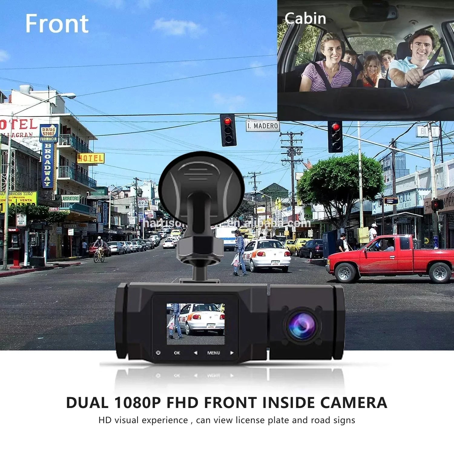 Front Locked, Detection, 1080P 1.5in and Dash Driving Dual Channel Parking Loop Motion Dashboard 2 Recorder Accident Camera Recording, Night SOATUTO Car Vision, IR IPS Cam Cabin Monitoring, with