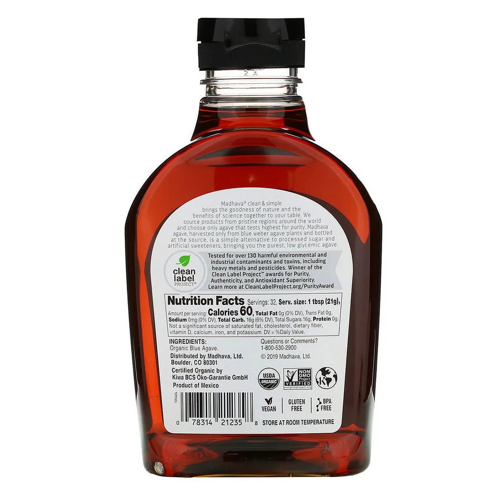 2 Amber Agave, oz Raw Pack Organic Madhava Natural 23.5 Blue Sweeteners, of