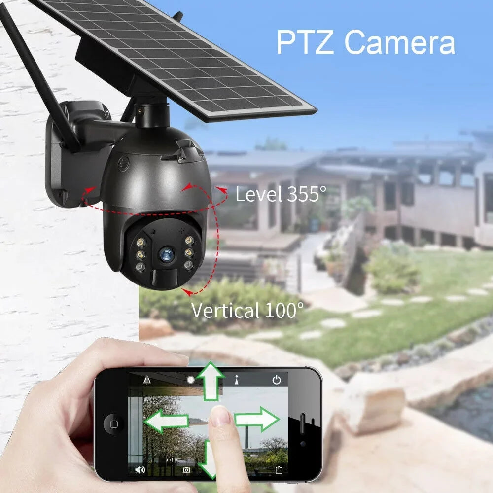 Solar Outdoor IP66 Wireless 1080P PTZ PIR Detection, Surveillance Camera Audio, 2-Way Detection AI HD Waterproof, Security WIFI Camera, DFITO Human CCTV Camera Security Motion