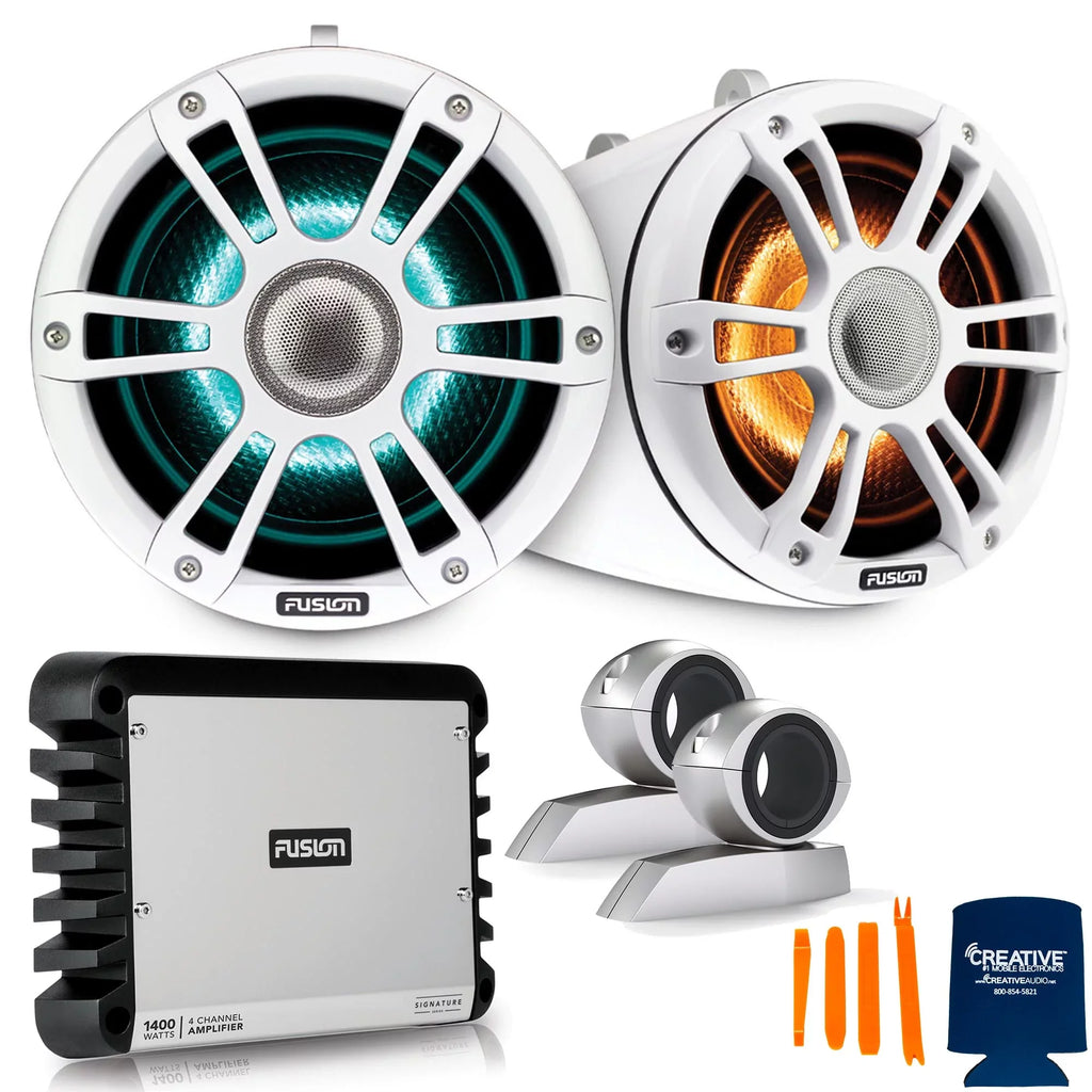 7.7'' 4-Channel Sports Clamps SG-FLT772SPW Tower Swivel Fusion White and Amplifier with Speaker SG-DA41400