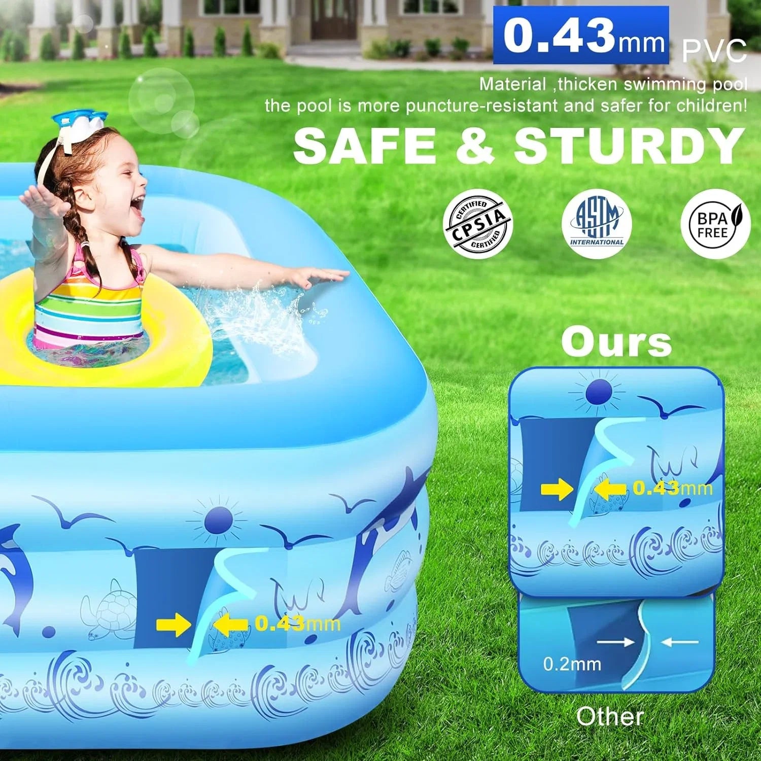 Backyard Kiddle Powered, Upgraded Swimming for Pool Inflatable 105"x65"x25''Oversized Large Solar Pool Inflatable Family up with Lights, 2024 Pool Kids,Adults, for Blow Pool, Thickened Pool