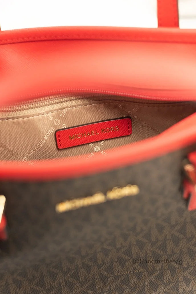 Kors Jet Set Top-Zip Sangria) Logo (Dark Bag Extra-Small Travel Michael Tote
