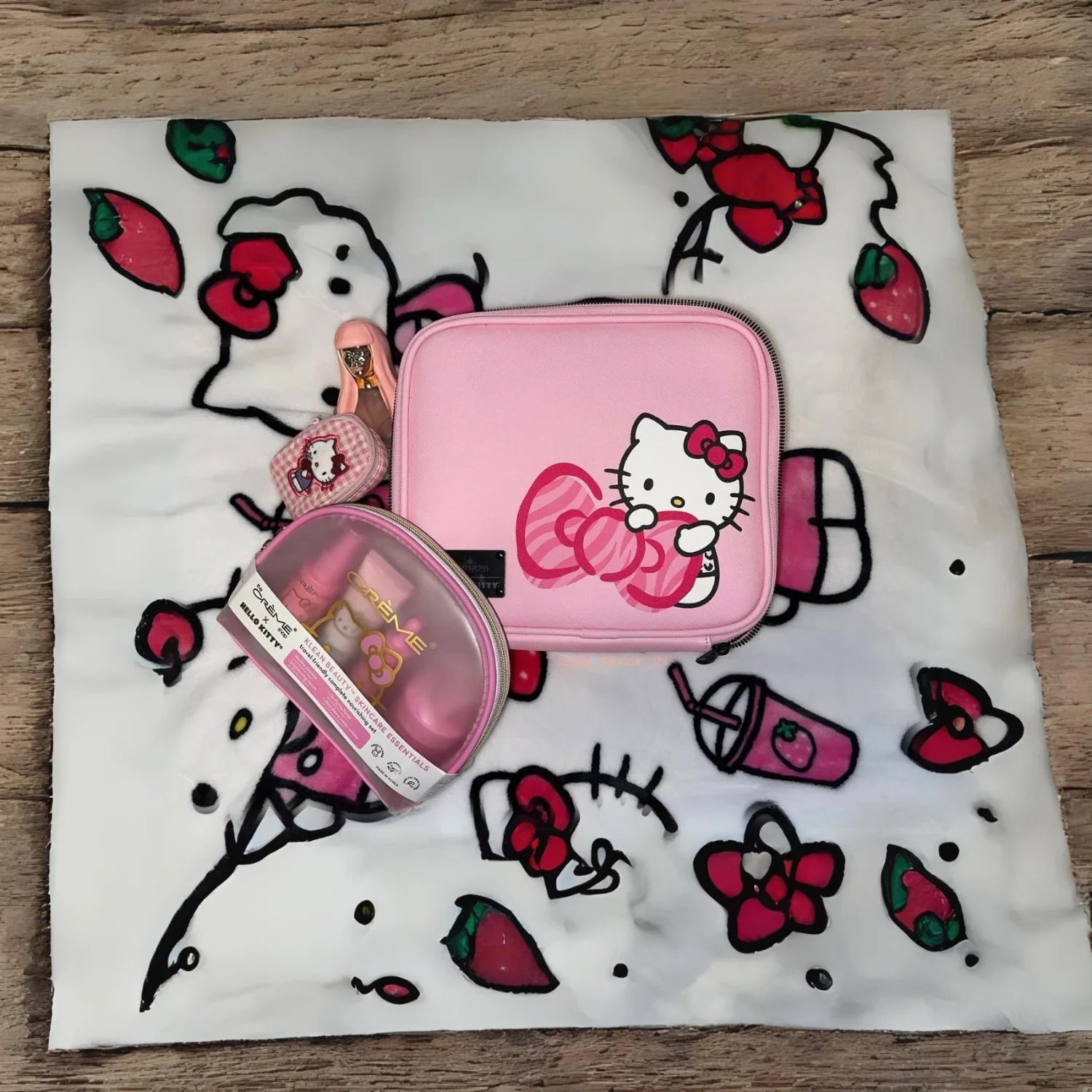 Bag Toiletry Travel Animal) Hello Faux Kitty Leather, Bag Cosmetic Impressions (Pink with Vanity