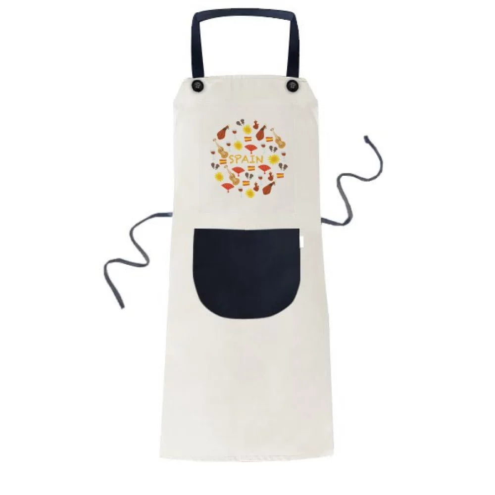 Bib BBQ Music Apron Kitchen Pocket Pinafore Adjustable Spain Flamenco Food Cotton Linen