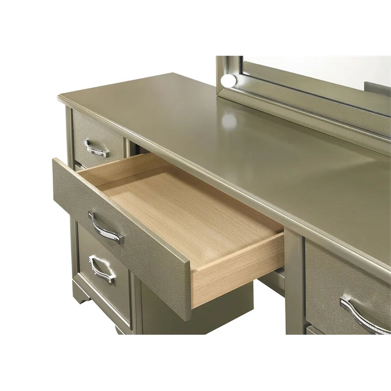 7-drawer Vanity Desk Champagne Mirror Beaumont with Lighting