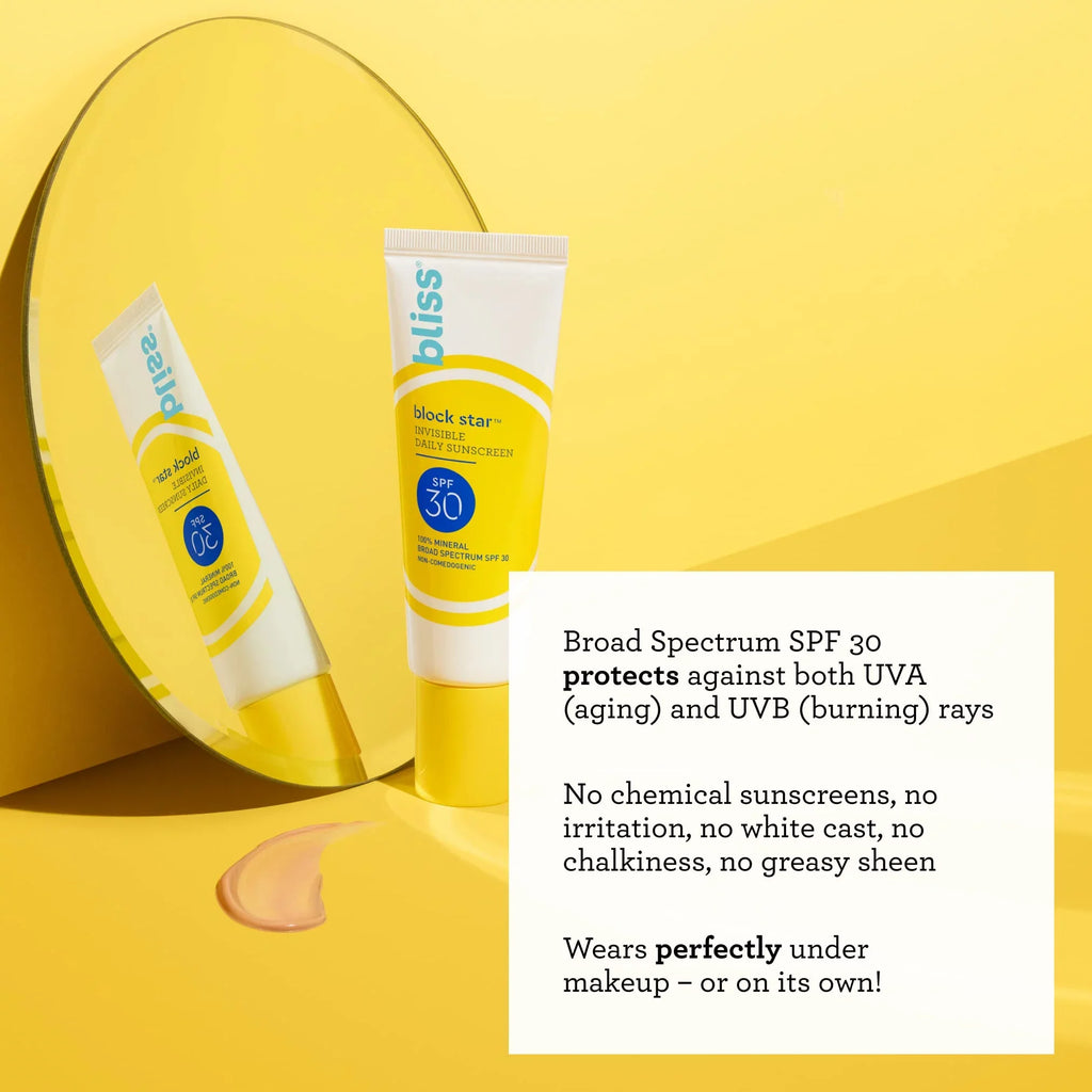 With Bliss Sunscreen 30-1.4 Invisible Zinc Finish. Star Dioxide Sunscreen Oz. Non - Greasy Oxide & Spf Mineral Spectrum Block Titanium Broad 100% Fl - Face Tinted