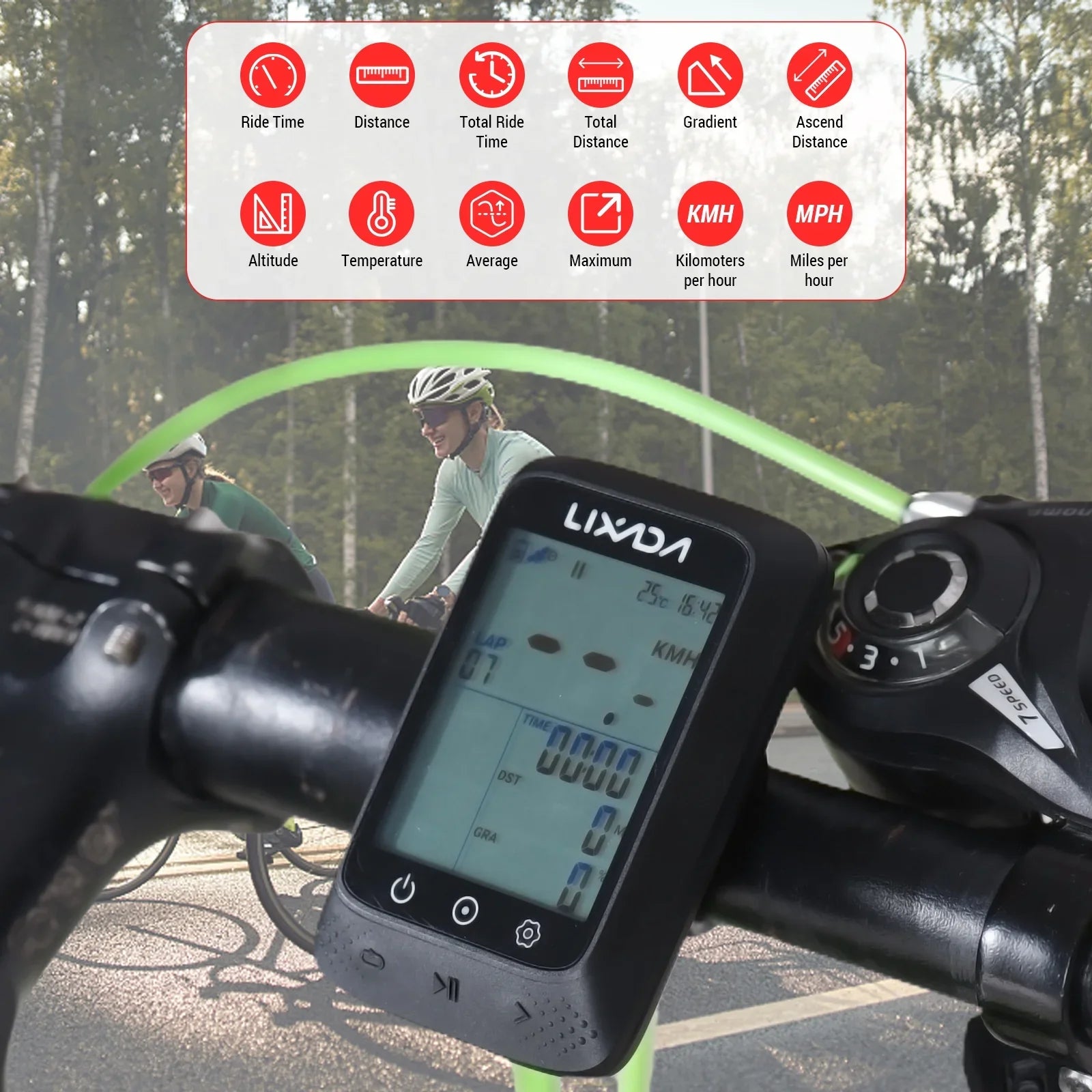 Gradient, Strava Support Connectivity, ANT+ with Wireless Computer GPS BT Sensor Aibecy and APP Waterproof Altitude 2.3in Bike