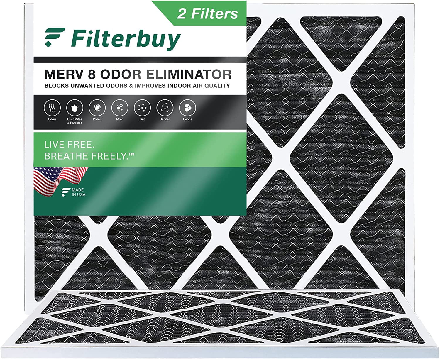 Carbon (2-Pack) Eliminator MERV Furnace HVAC Filters 8 Pleated 22x24x1 AC Air with Odor Filterbuy Activated