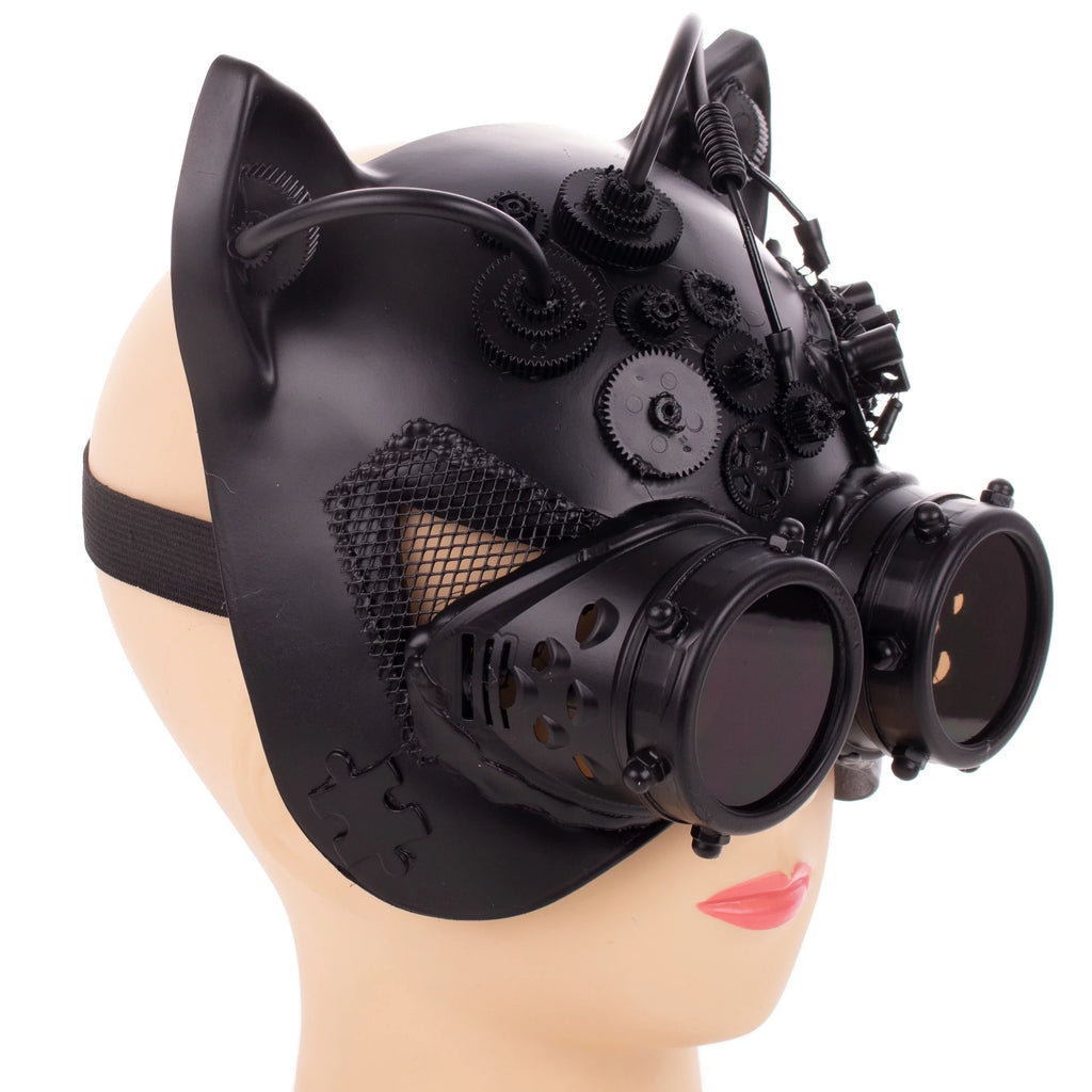 Half Costume Mask Masquerade Goggles Women's Steampunk with Kbw Cat Black Kitty