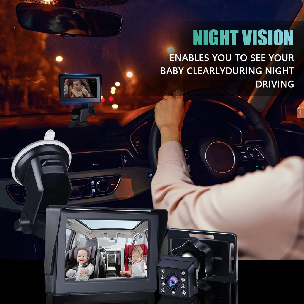Night Vision 4.3 Crystal Car Baby Mirror View Clear Inch ammoon Camera, Monitor, 1080P Wide