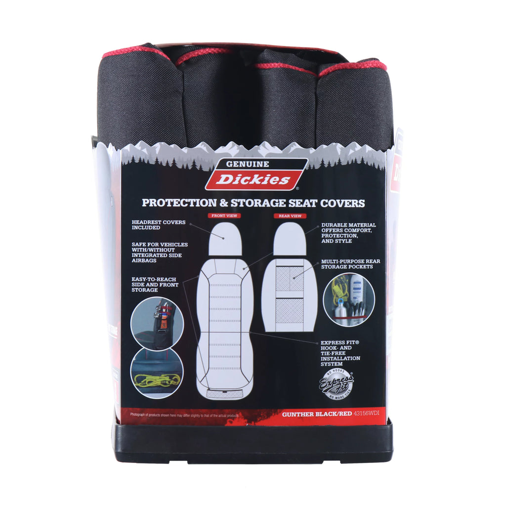 Piece Genuine 2 and Black Universal 43156WDI Storage with - Covers Front Red, Seat Car Dickies