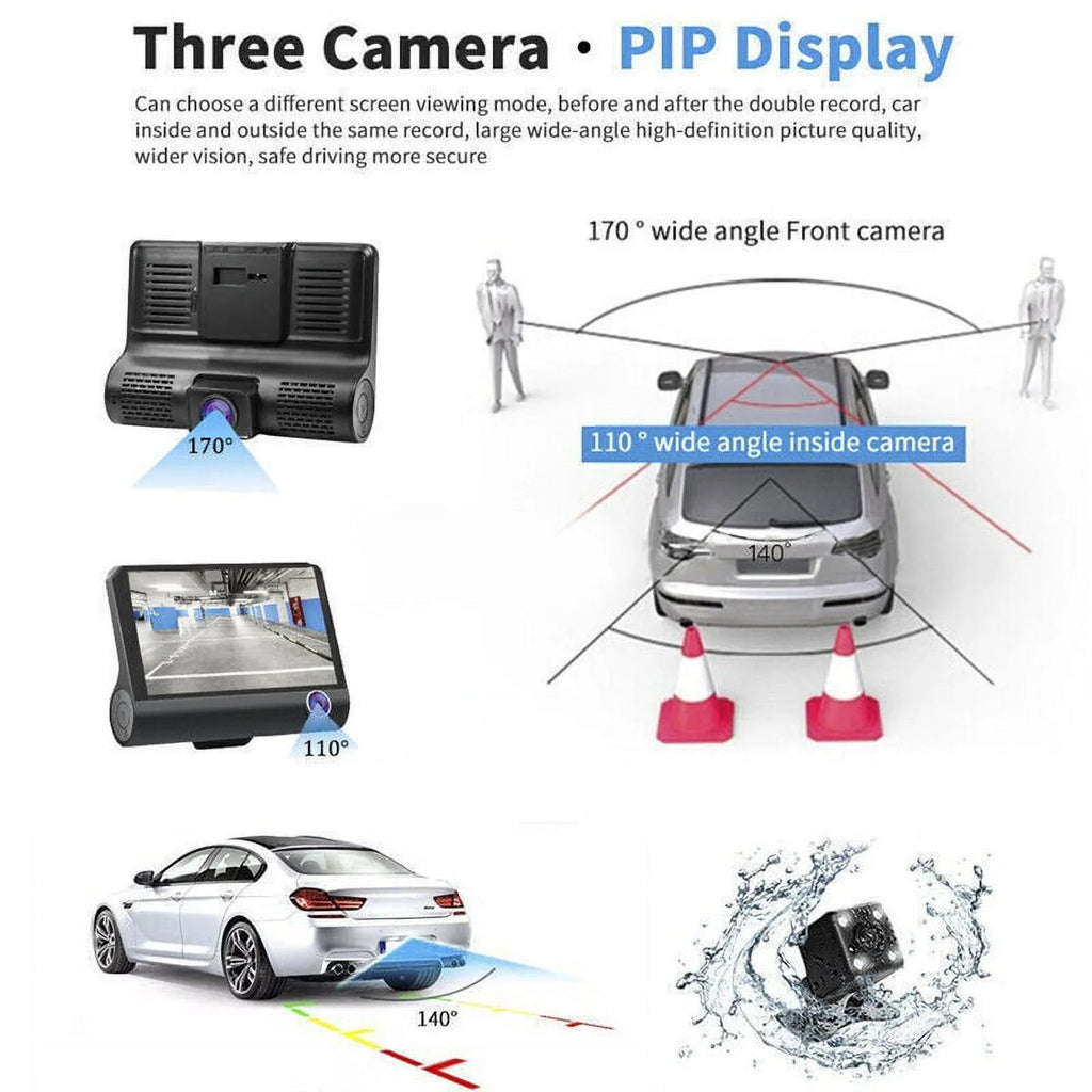and Lens Detection Front/Rear/Built-In Dual Camera Driving Cam 4" Motion Dash DVR HD G-Sensor, 1080P Car Monitoring TASHHAR Video Parking Recorder