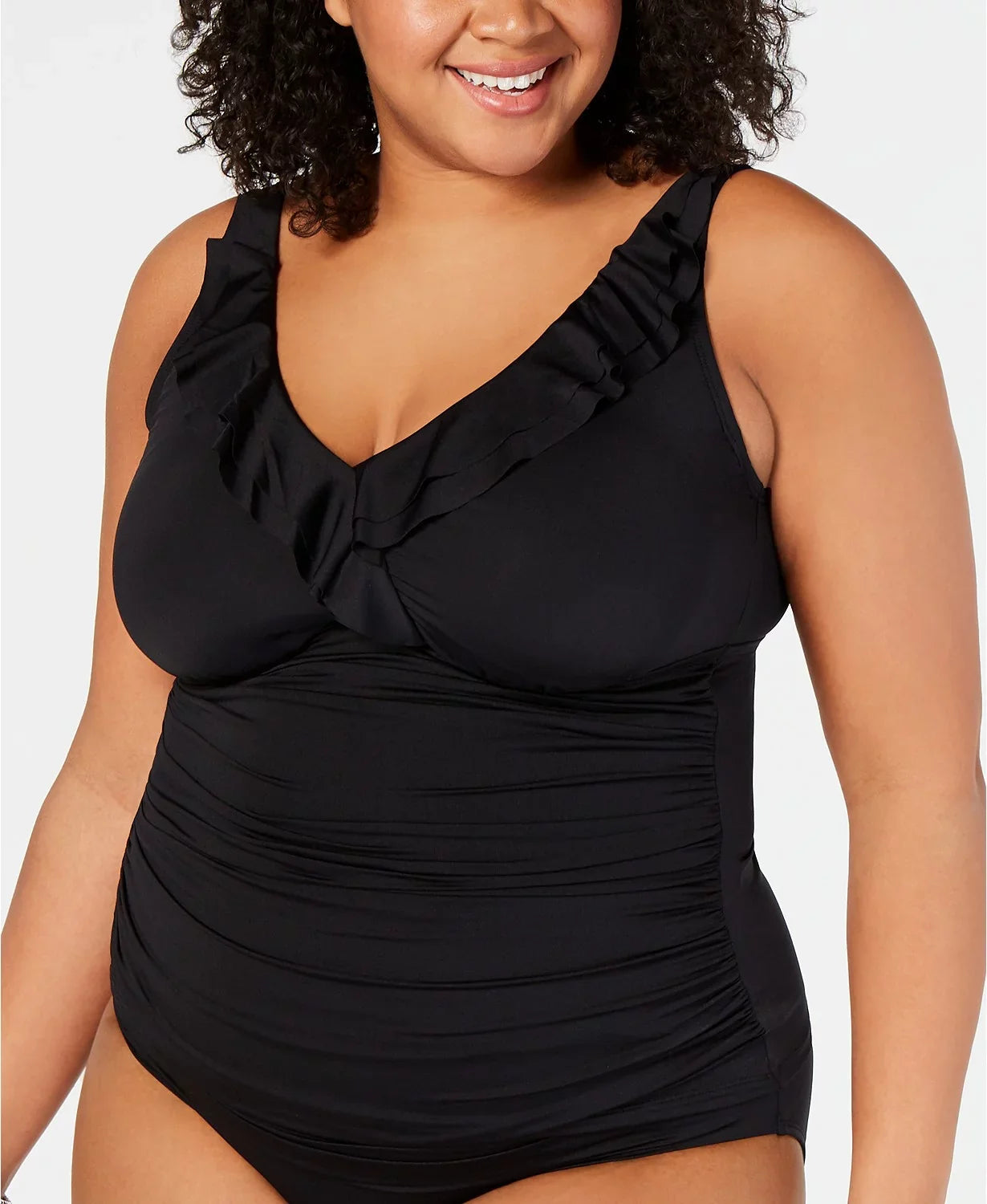 16W Black Ralph Underwire Tankini Slimming-Fit Ruffled Plus Lauren Lauren Top