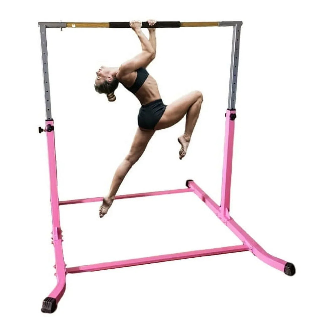 Duty Training | Horizontal Junior Bar Gym for | Bar Kids Bar Fitness Expandable Curved Adjustable Kip | Pink | Cushioned Heavy Hand to Up Height 5FT | Legs, Pro-Gymnastics