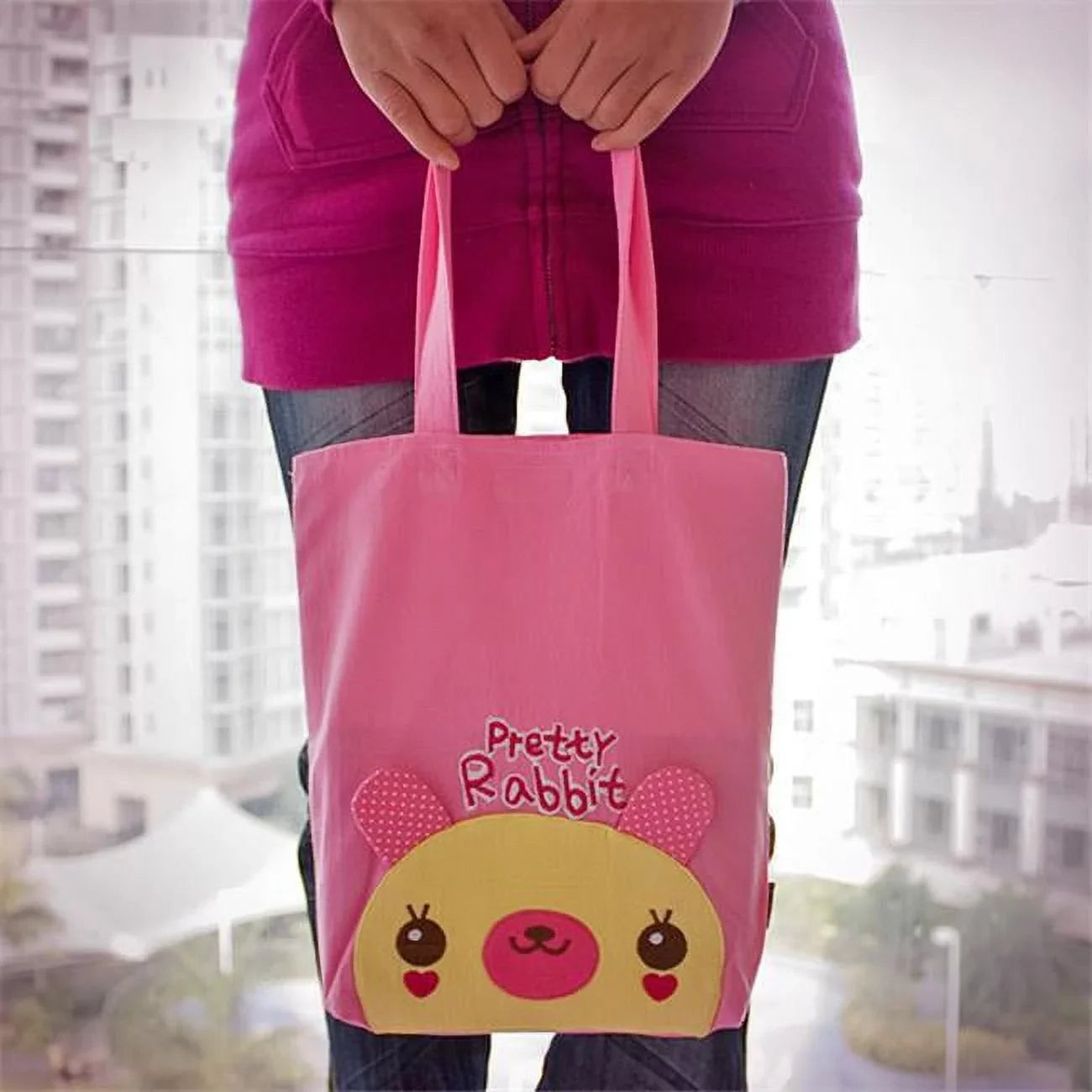 x 9.5 HQ-36-RABBIT Bag 10.6 Applique Kids x 2.1 Embroidered Tote Pretty Fabric Shopper Bag Rabbit in. - & Art