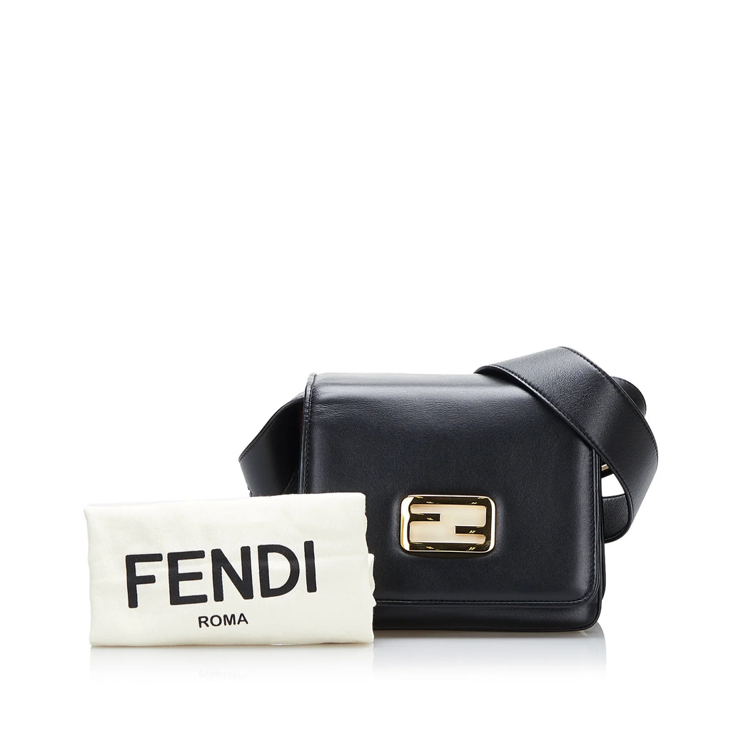 Pre-Owned Unisex Crossbody Calf ID Leather Black Authenticated (Good) Bag Small Fendi