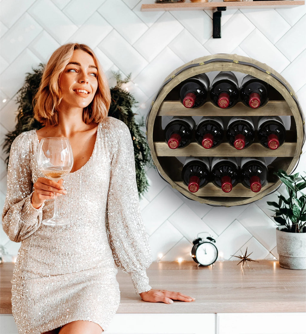 Wine Wall Mounted Global Natural Wood Rack Barrell Cota