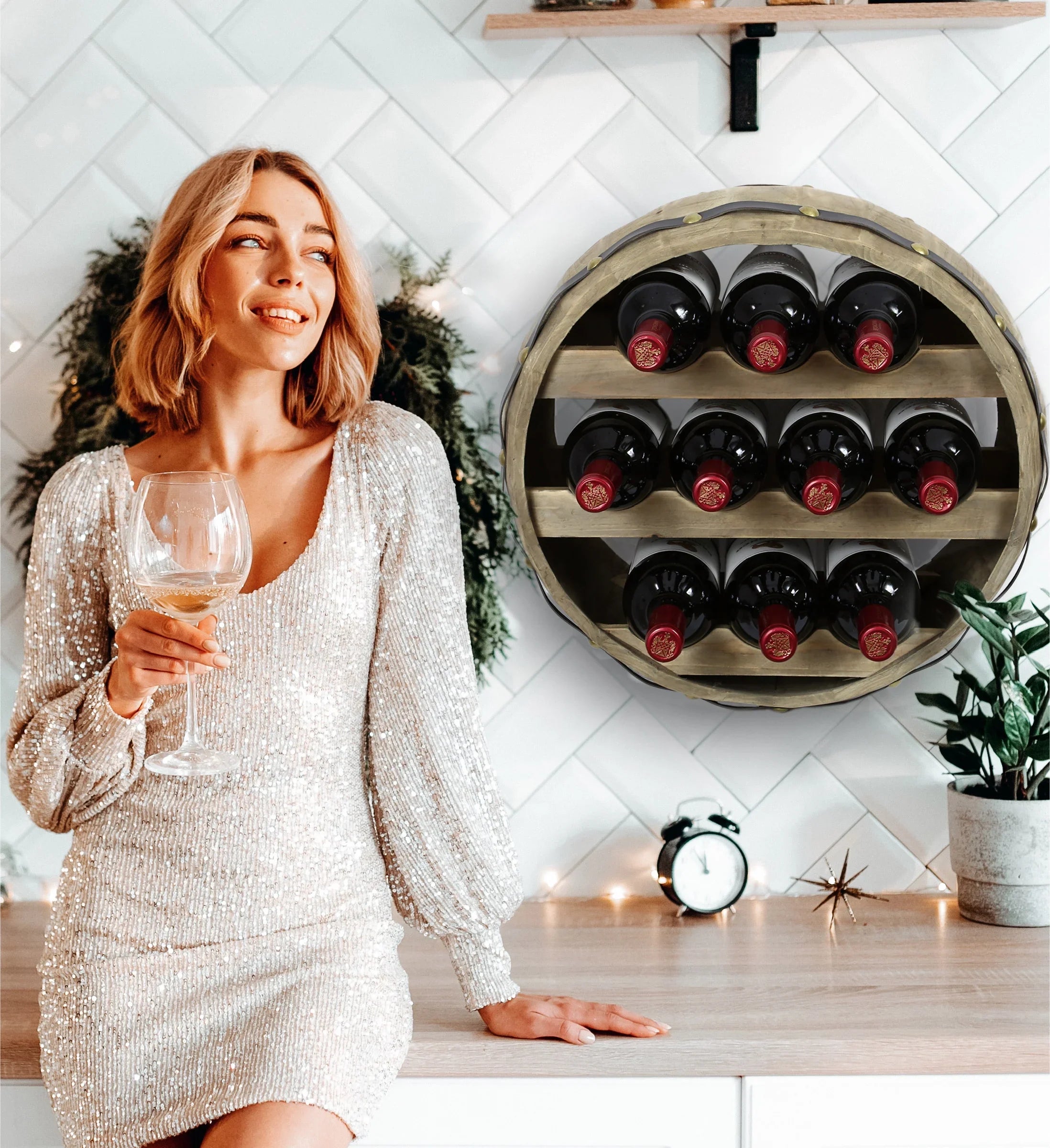 Wine Wall Mounted Global Natural Wood Rack Barrell Cota