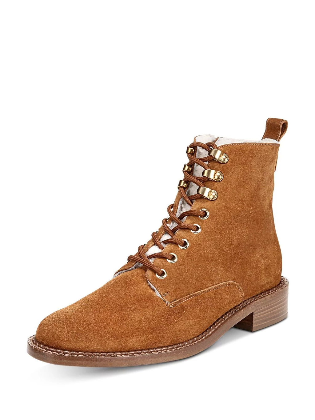 Zip-Up M Round Boots Toe Hiking Block VINCE. Brown 8 Leather Womens Heel Comfort Cabria Lace