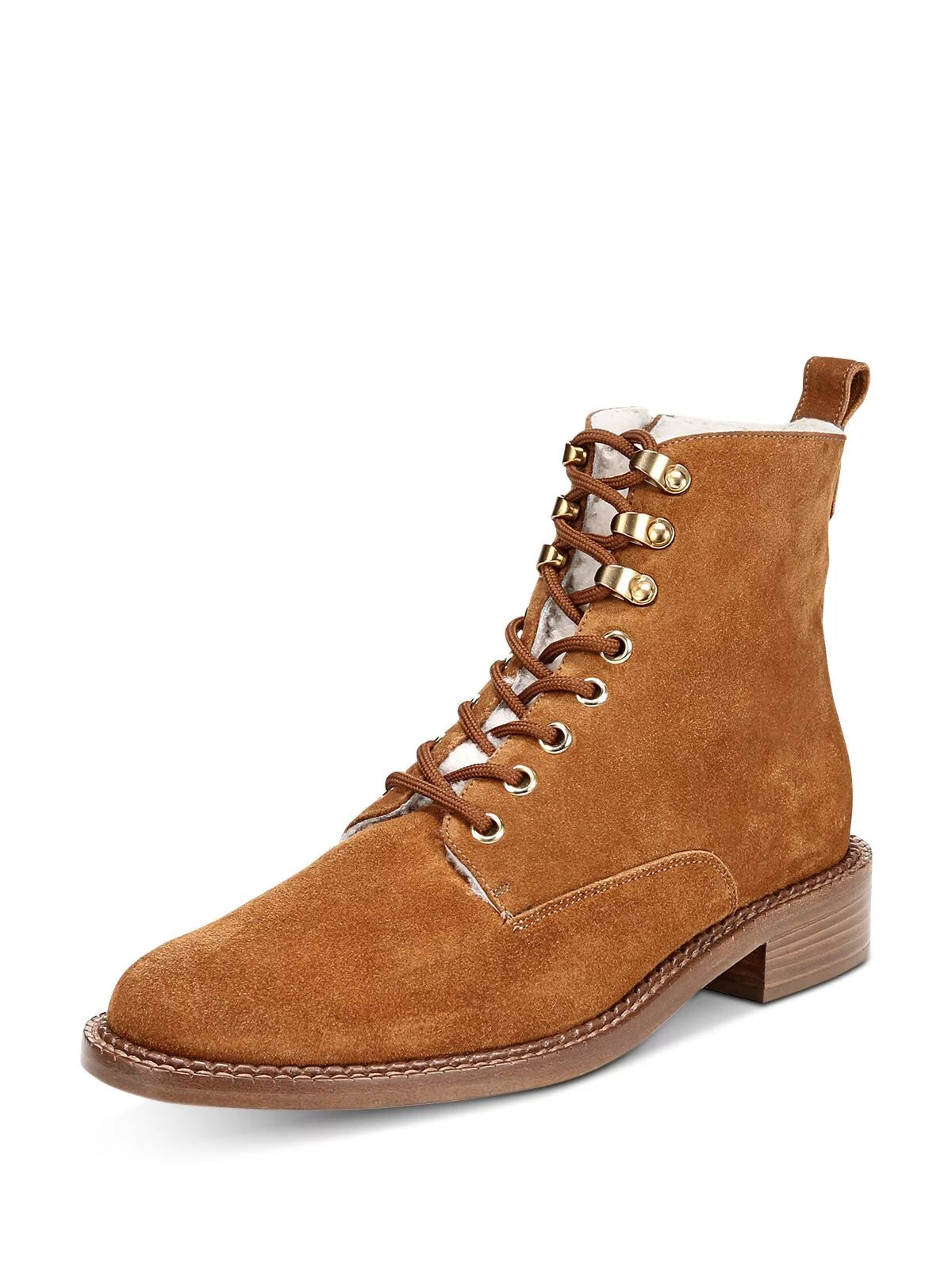 Zip-Up M Round Boots Toe Hiking Block VINCE. Brown 8 Leather Womens Heel Comfort Cabria Lace
