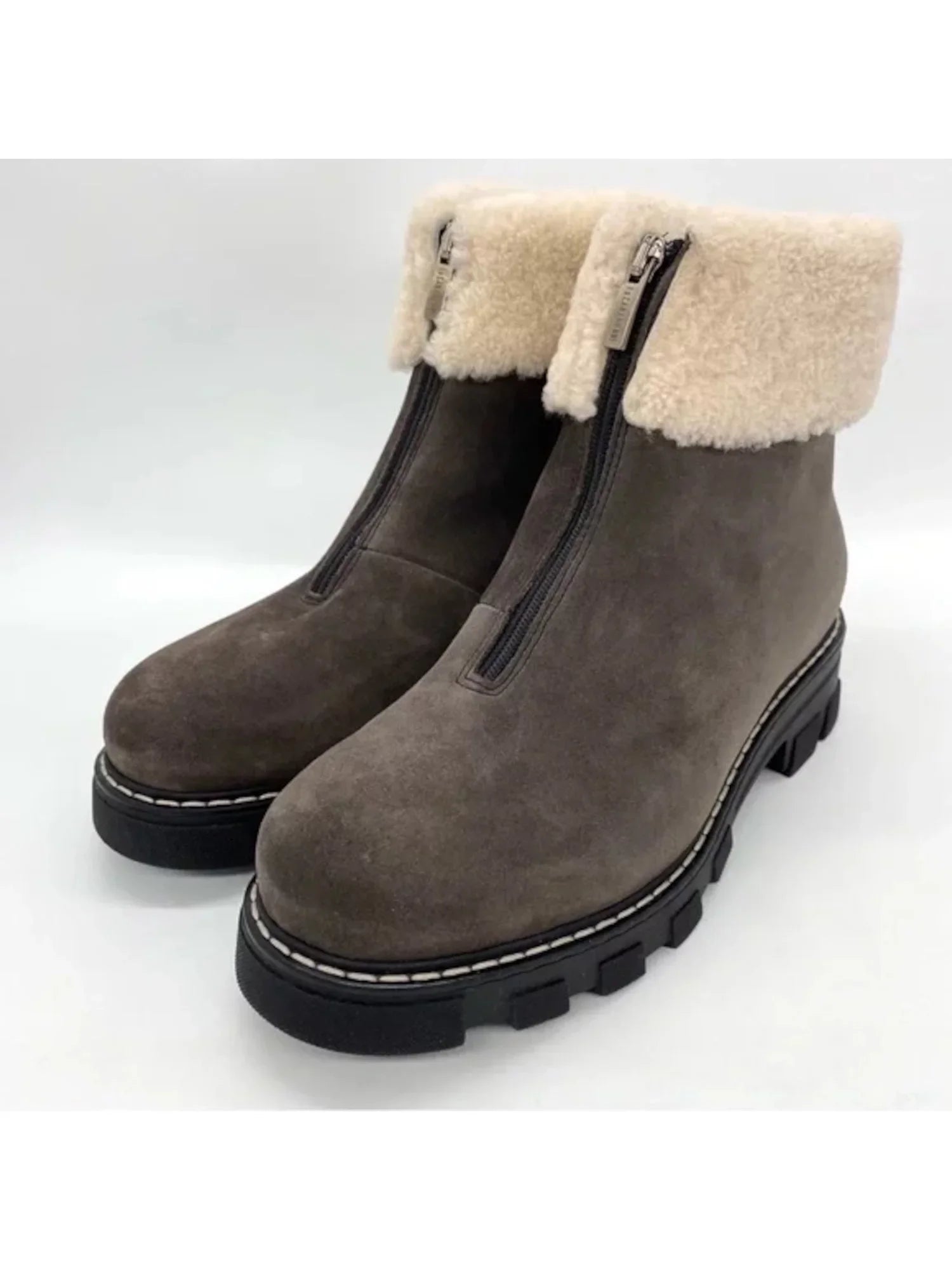 CANADIENNE Cushioned Womens Gray Block Heel Zip-Up Round M Abba Booties Toe Leather 6.5 LA Waterproof