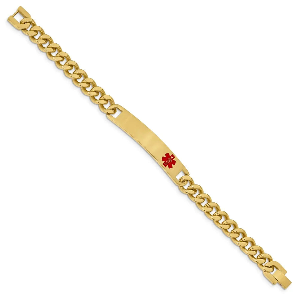PVD Plated Curb Bracelet Yellow 8.25 ID Steel mm Engravable 10 Kelly Waters WatersT Stainless Epoxy in Red Medical