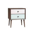 Moderne nachtkast met pastel lades en houten poten