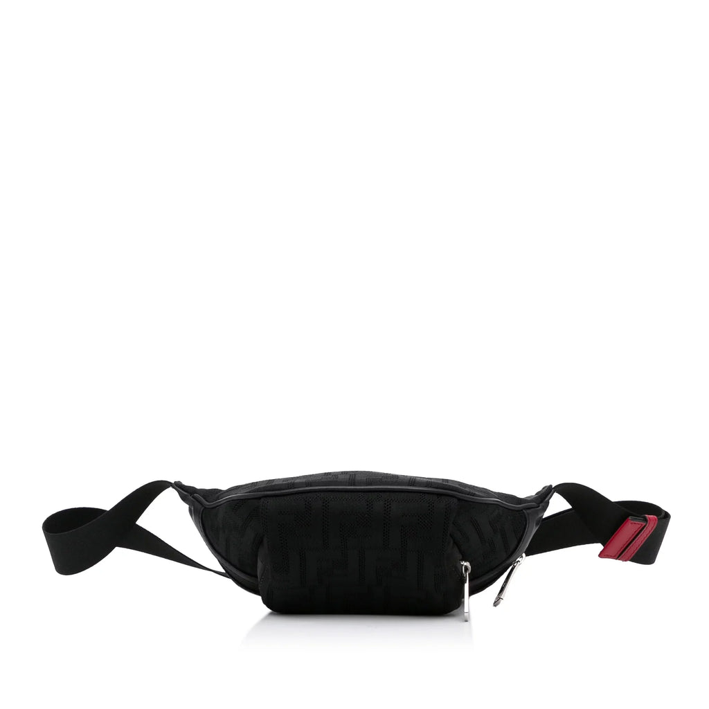 Fabric Unisex Authenticated (Good) Pre-Owned Pocket Black Bag Knit Neoprene FF Perforated Belt Fendi Vitello Grace