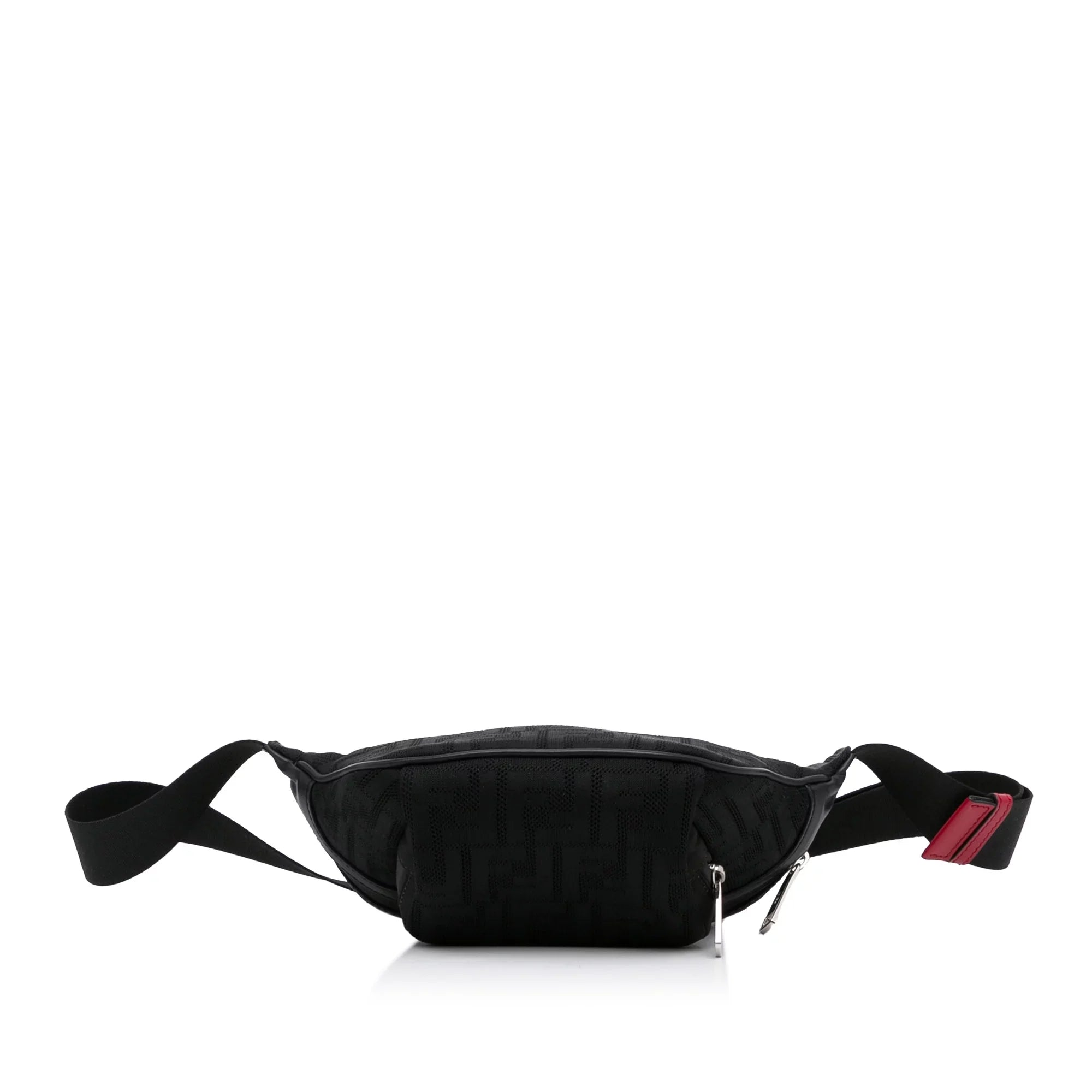 Fabric Unisex Authenticated (Good) Pre-Owned Pocket Black Bag Knit Neoprene FF Perforated Belt Fendi Vitello Grace