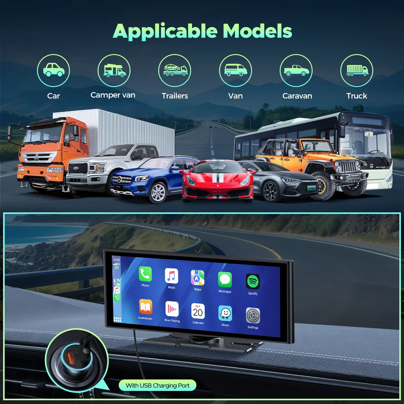 4K Stereo TOGUARD  Camera/Loop Radio, View Rear and Touch 1080P Link Wireless Car Play Navigation/Mirror Android Screen, Dash Recording/GPS Carplay Auto, with Cam, Front Car Car 9.26" Rear