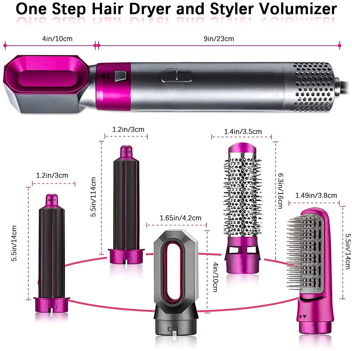 for Ionic Detachable and Dryer 5-in-1 Straightening Color: Negative with Automatic Curling Brush PinkGold Hair Styling, - - Heads Dryer Electric Blow Hair Brush Brush Styler