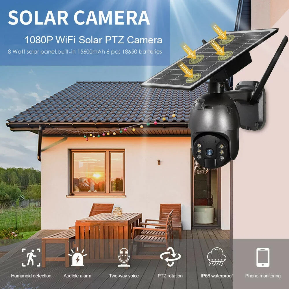 Solar Outdoor IP66 Wireless 1080P PTZ PIR Detection, Surveillance Camera Audio, 2-Way Detection AI HD Waterproof, Security WIFI Camera, DFITO Human CCTV Camera Security Motion