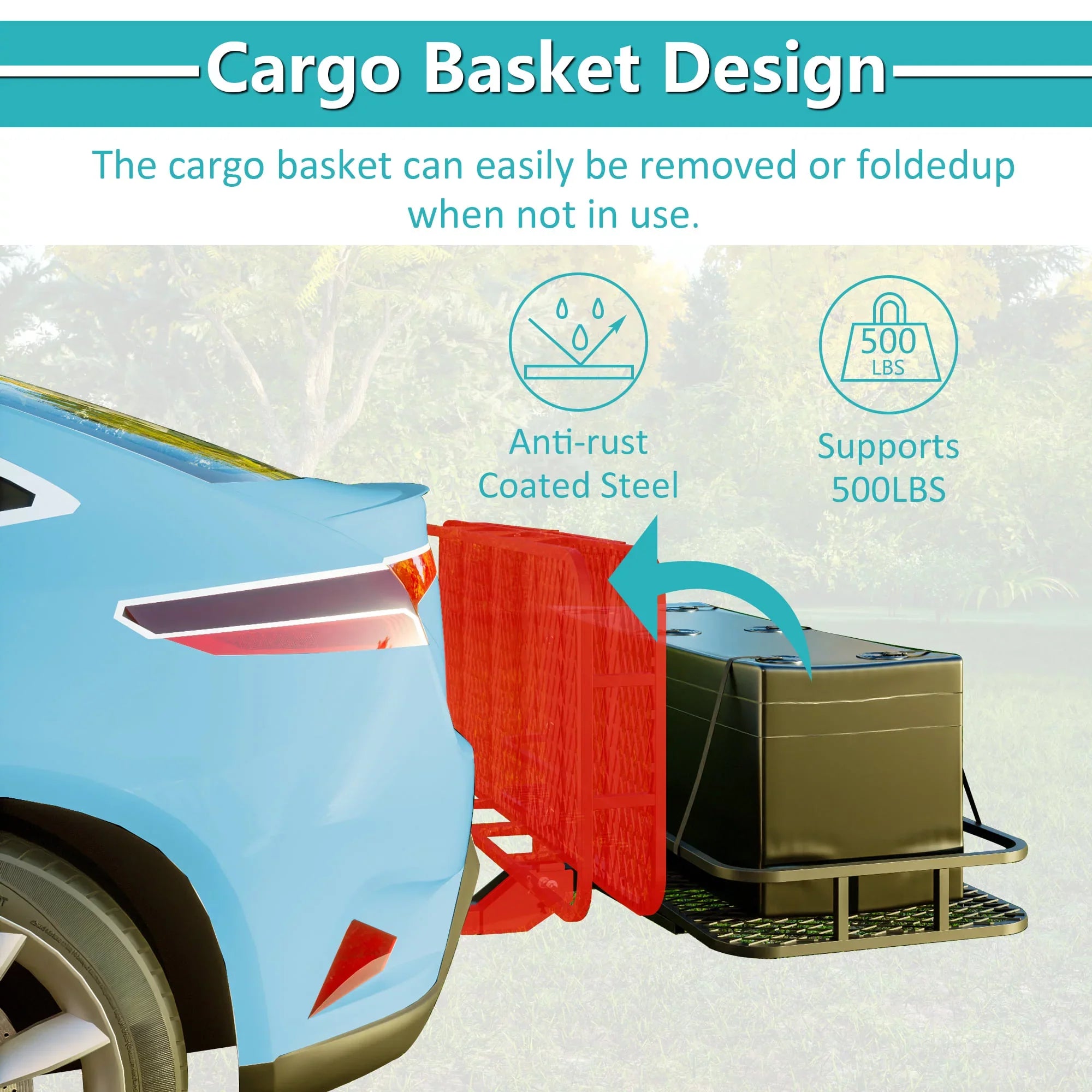 SUV Cargo 500 for 24" Folding Capacity Mounted a Hitched with 60" Black Car Truck Trailer, Basket x 6" lb x