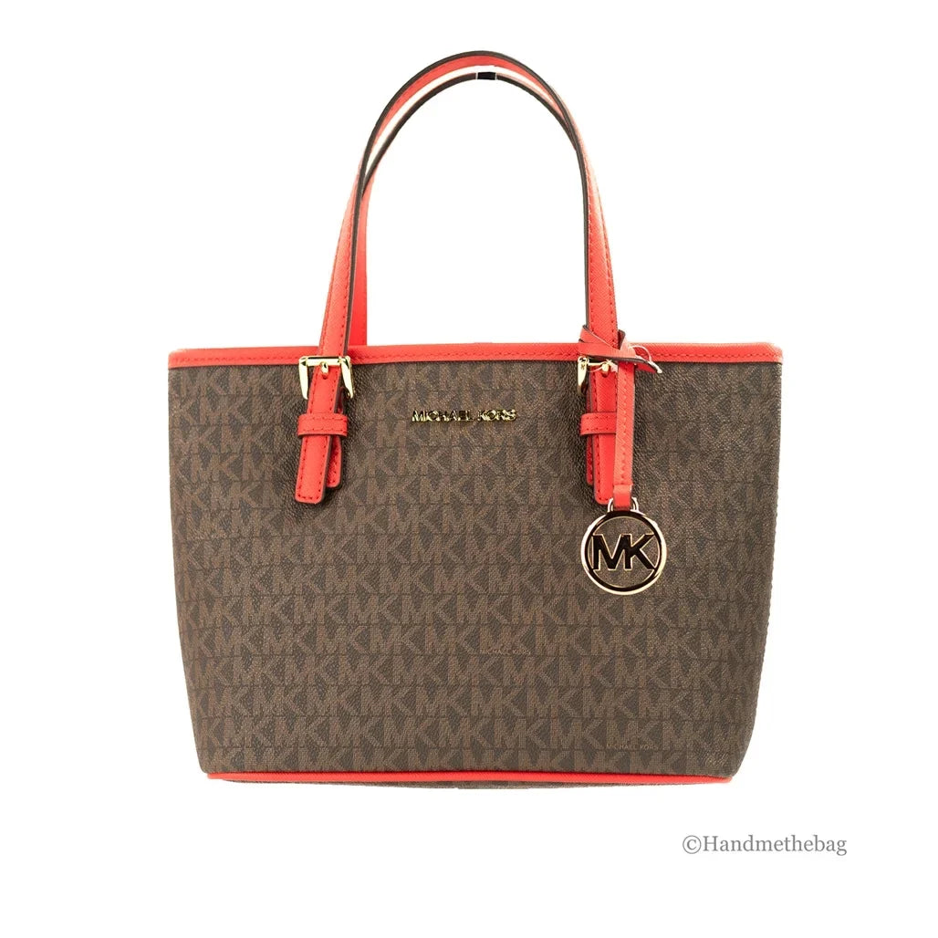 Kors Jet Set Top-Zip Sangria) Logo (Dark Bag Extra-Small Travel Michael Tote