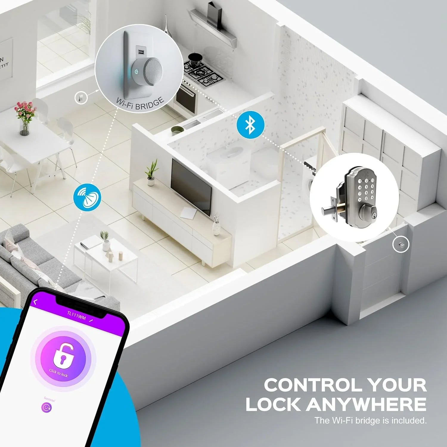 Smart Keypad for App Electronic Brushed Door Mobile with TL115 Nickel Entry Keyless Lock Deadbolt Door TurboLock Home Front